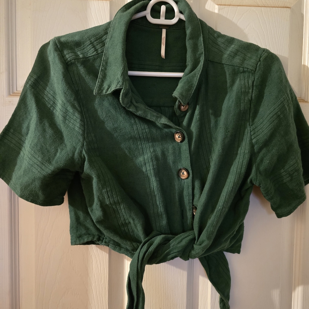 #13 Free People Movement Forest Green Button-Down Shirt